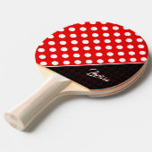 名前をカスタムするテンプレートスタイリッシュ水玉模様赤/黒 卓球ラケット (正面アングル)