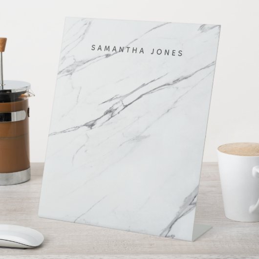 名前をカスタムするテーモダンブル白大理石テーブル 台座サイン (インサイチュ)