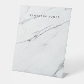 名前をカスタムするテーモダンブル白大理石テーブル 台座サイン (正面)