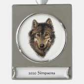 名前をカスタムするデイトウォーターカラーウルフアニマルアート シルバープレートバナーオーナメント (正面)