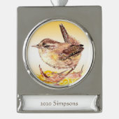 名前をカスタムするデイトウォーターカラーハウスウォレンバードアート シルバープレートバナーオーナメント (正面)