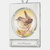 名前をカスタムするデイトウォーターカラーハウスウォレンバードアート シルバープレートバナーオーナメント (左)
