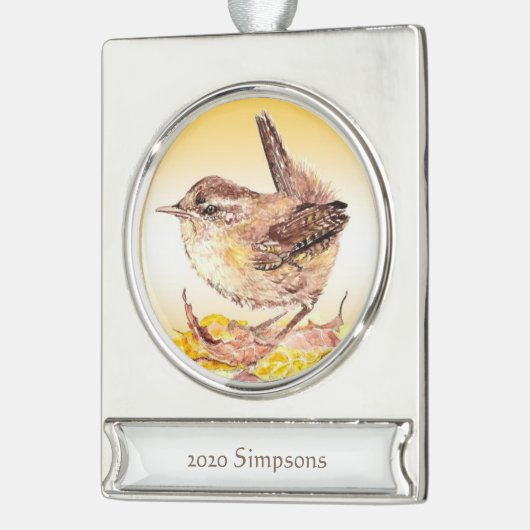 名前をカスタムするデイトウォーターカラーハウスウォレンバードアート シルバープレートバナーオーナメント (左)