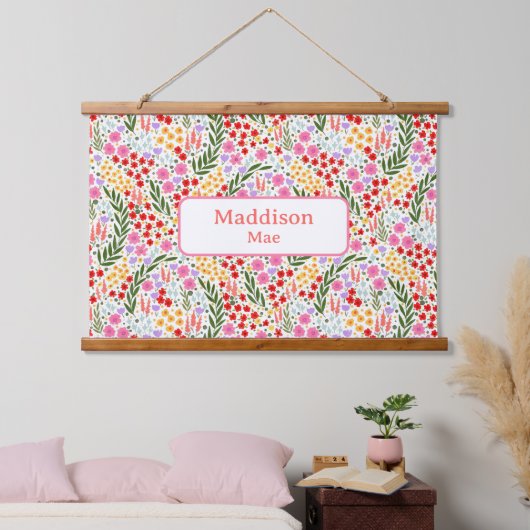 名前をカスタムするデコーカラフルルフローラ子供部屋アート 吊り下げ型タペストリー (寝室)