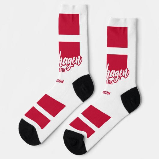 名前をカスタムするデンマーク国旗 ソックス (左)