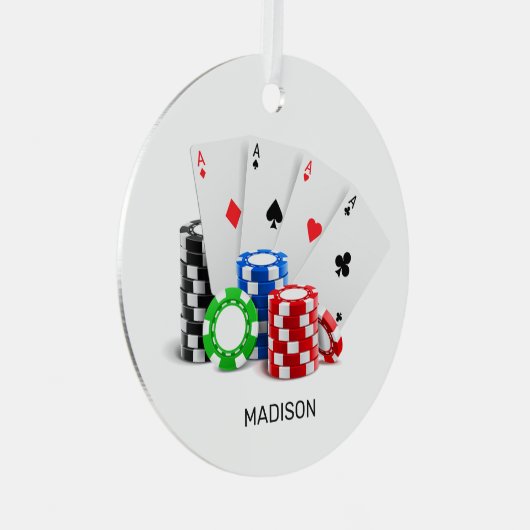 名前をカスタムするトランプのポーカー/カジノ メタルオーナメント (正面右)
