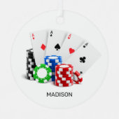 名前をカスタムするトランプのポーカー/カジノ メタルオーナメント (正面)
