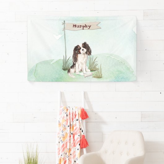 名前をカスタムするトリカラーキングチャールズスパニエル犬ペットド 横断幕 (インサイチュ)
