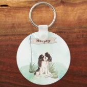名前をカスタムするトリカラーキングチャールズスパニエル犬 キーホルダー (正面)