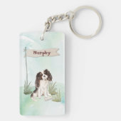 名前をカスタムするトリカラーキングチャールズスパニエル犬 キーホルダー (裏面)