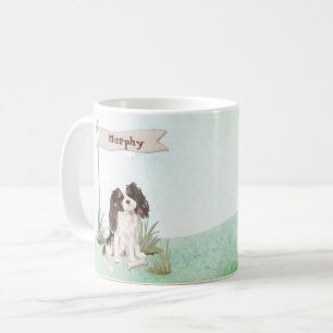 名前をカスタムするトリカラーキングチャールズスパニエル犬 コーヒーマグカップ