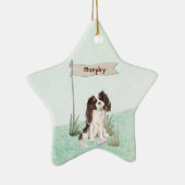 名前をカスタムするトリカラーキングチャールズスパニエル犬 セラミックオーナメント (右)