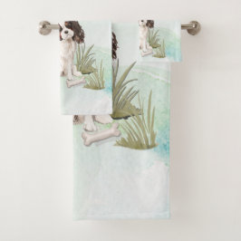 名前をカスタムするトリカラーキングチャールズスパニエル犬 バスタオルセット