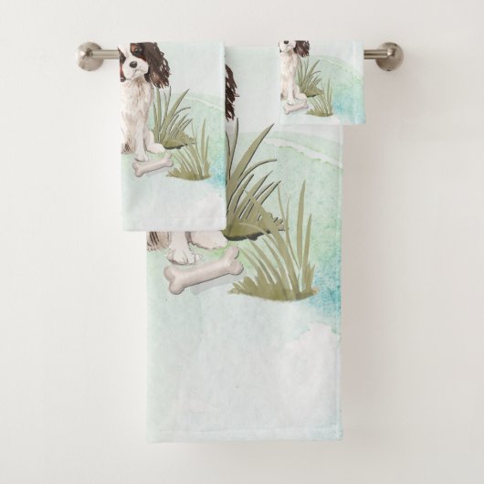 名前をカスタムするトリカラーキングチャールズスパニエル犬 バスタオルセット (インサイチュ)