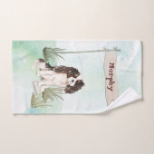 名前をカスタムするトリカラーキングチャールズスパニエル犬 バスタオルセット (ハンドタオル)