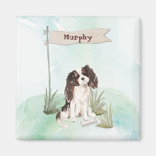 名前をカスタムするトリカラーキングチャールズスパニエル犬 マグネット (正面)
