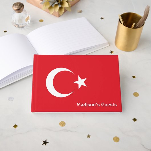 名前をカスタムするトルコ国旗 ゲストブック (正面見開き)