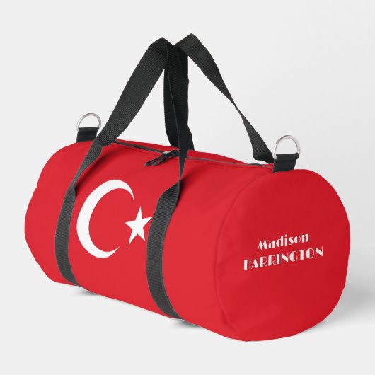 名前をカスタムするトルコ国旗 ダッフルバッグ (左コーナー)