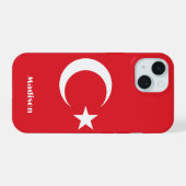 名前をカスタムするトルコ国旗 iPhone 15ケース (裏面横)