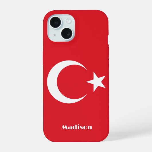 名前をカスタムするトルコ国旗 iPhone 15ケース (裏面)