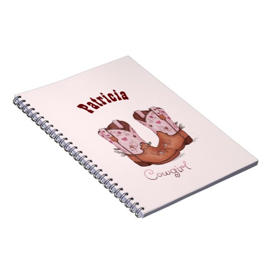 名前をカスタムするトレンディーかわいい女性のカーボーイブーツピンクブラウン ノートブック (右側)