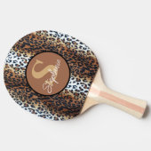 名前をカスタムするトレンディーブラウン白黒ヒョウ 卓球ラケット (横)