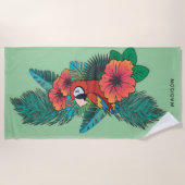 名前をカスタムするトロピカルパロット ビーチタオル (正面)