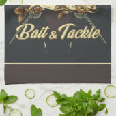 名前をカスタムするトロフィー魚釣りアングラーベイトタックルショップ キッチンタオル (折り畳み)