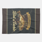 名前をカスタムするトロフィー魚釣りアングラーベイトタックルショップ キッチンタオル (横)