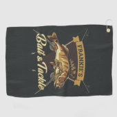 名前をカスタムするトロフィー魚釣りアングラーベイトタックルショップ ゴルフタオル (横)