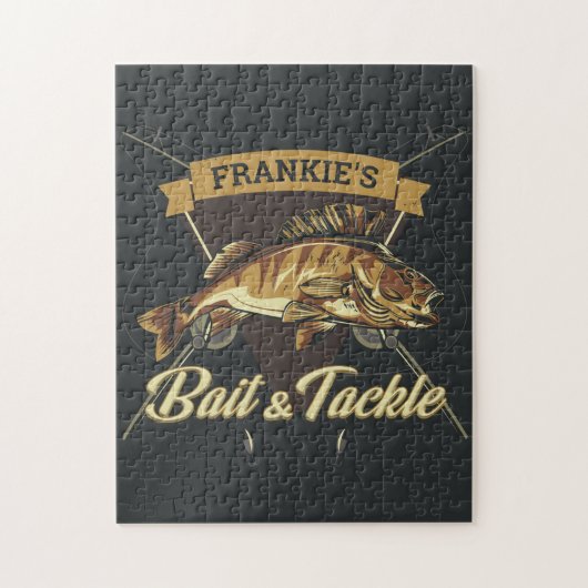 名前をカスタムするトロフィー魚釣りアングラーベイトタックルショップ ジグソーパズル (縦)