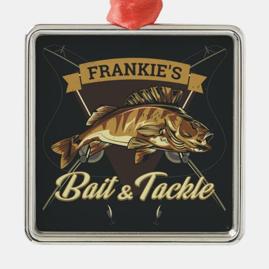 名前をカスタムするトロフィー魚釣りアングラーベイトタックルショップ メタルオーナメント (正面)