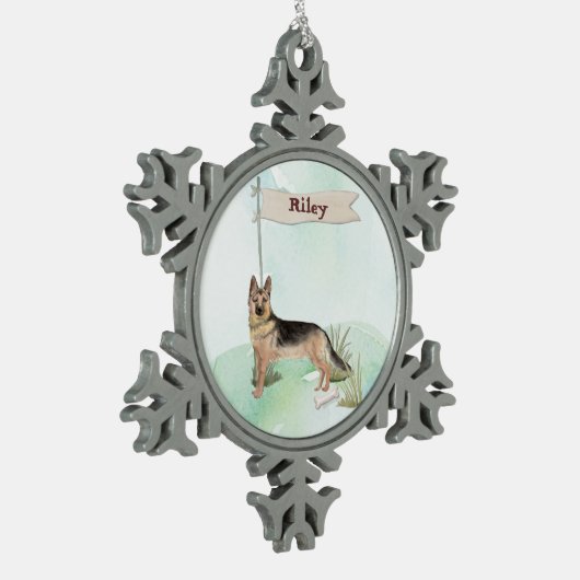 名前をカスタムするドイツシェパードペットドッグ スノーフレークピューターオーナメント (左)