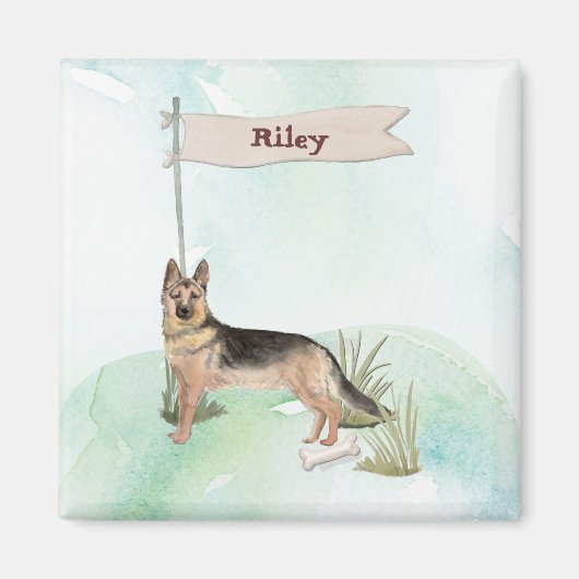 名前をカスタムするドイツシェパードペットドッグ マグネット (正面)