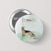名前をカスタムするドイツシェパードペットドッグ 缶バッジ (正面&裏面)