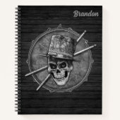 名前をカスタムするドラマーミュージシャンスナーレドラムドラムスティック ノートブック (正面)