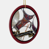 名前をカスタムするドラマー少年クリスマスドラムホリデイ セラミックオーナメント (右)