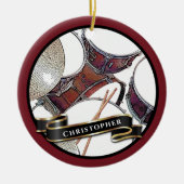 名前をカスタムするドラマー少年クリスマスドラムホリデイ セラミックオーナメント (正面)