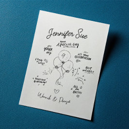 名前をカスタムするドードルモダンバルーン誕生日カード 招待状