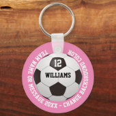 名前をカスタムするナンバーチーム名サッカーボールピンク キーホルダー (正面)