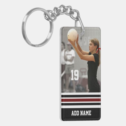 名前をカスタムするナンバーフォトバレーボールジャージーブラック キーホルダー (正面左)