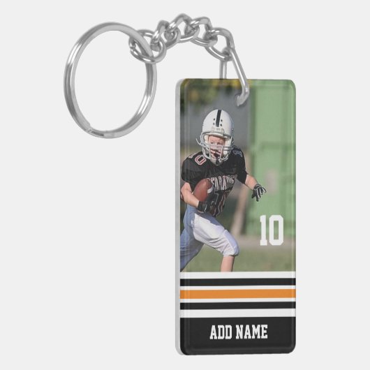 名前をカスタムするナンバーフォトフットボールジャージーブラック キーホルダー (正面左)