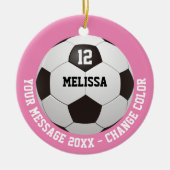 名前をカスタムするナンバーメッセージサッカーボール セラミックオーナメント (正面)
