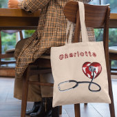 名前をカスタムするナース医療用聴診器赤いハート トートバッグ