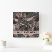 名前をカスタムするニュートラルアーストーン抽象芸術ブラウン スクエア壁時計 (ホーム)