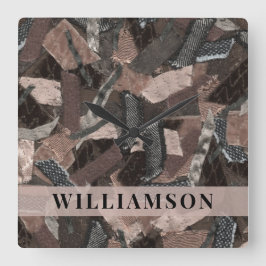 名前をカスタムするニュートラルアーストーン抽象芸術ブラウン スクエア壁時計