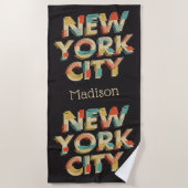 名前をカスタムするニューヨークシティタイポグラフィビーチタオル ビーチタオル (正面)