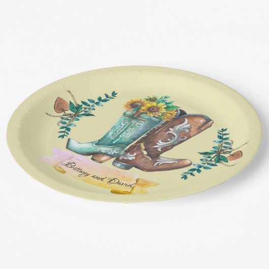 名前をカスタムするニューリ素朴ウェズカウボーイブーツ ペーパープレート (アングル)