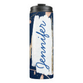 名前をカスタムするネイビーフローラギフトのユニーク追加 タンブラー (正面)