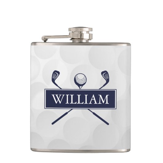 名前をカスタムするネイビーブルークラブとボール フラスク (正面)